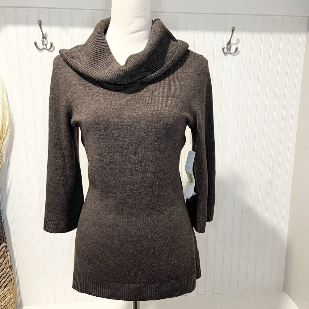 Hampshire‎ Studio NWT Mock Neck Sweater Brown 3/4 Sleeve Fitted Women’s Medium